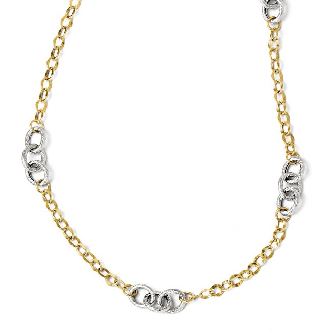 Italian 14k Two-Tone Gold Polished & Textured with 2in ext. Necklace - 18 inches
